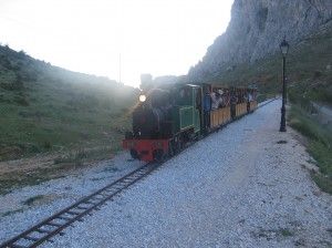Grupo de congresistas a bordo del “Tren del Llano” en la localidad de Ventas de Zafarraya.